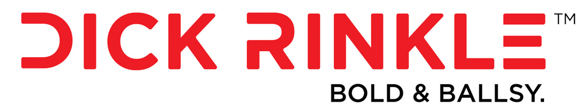 dick rinkle bold and ballsy stylized logo in red
